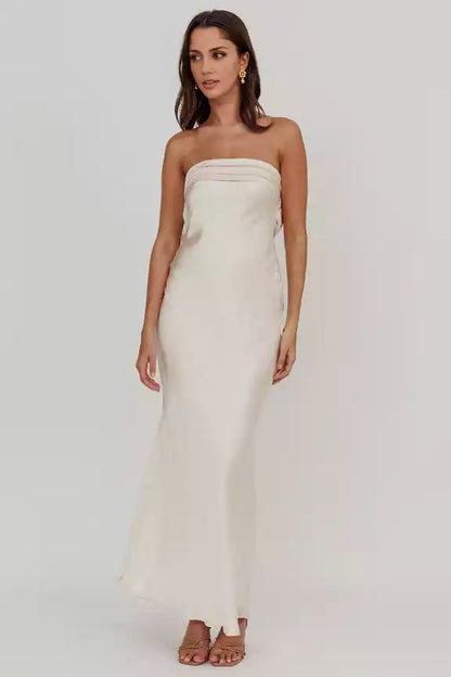 Super popular strapless, ultra long backless, unlined, pleated neckline texture Bridesmaid Dresses