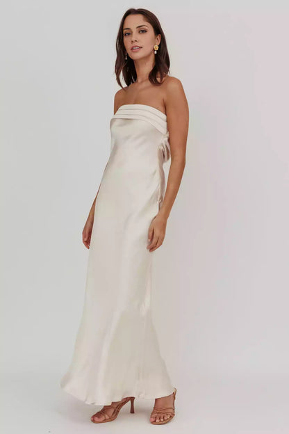 Super popular strapless, ultra long backless, unlined, pleated neckline texture Bridesmaid Dresses