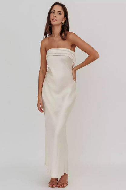 Super popular strapless, ultra long backless, unlined, pleated neckline texture Bridesmaid Dresses