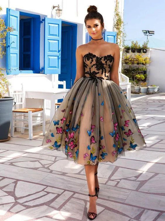 Neckline A-row Back to School Festival Colorful Butterfly Sticker Short Cocktail Dress