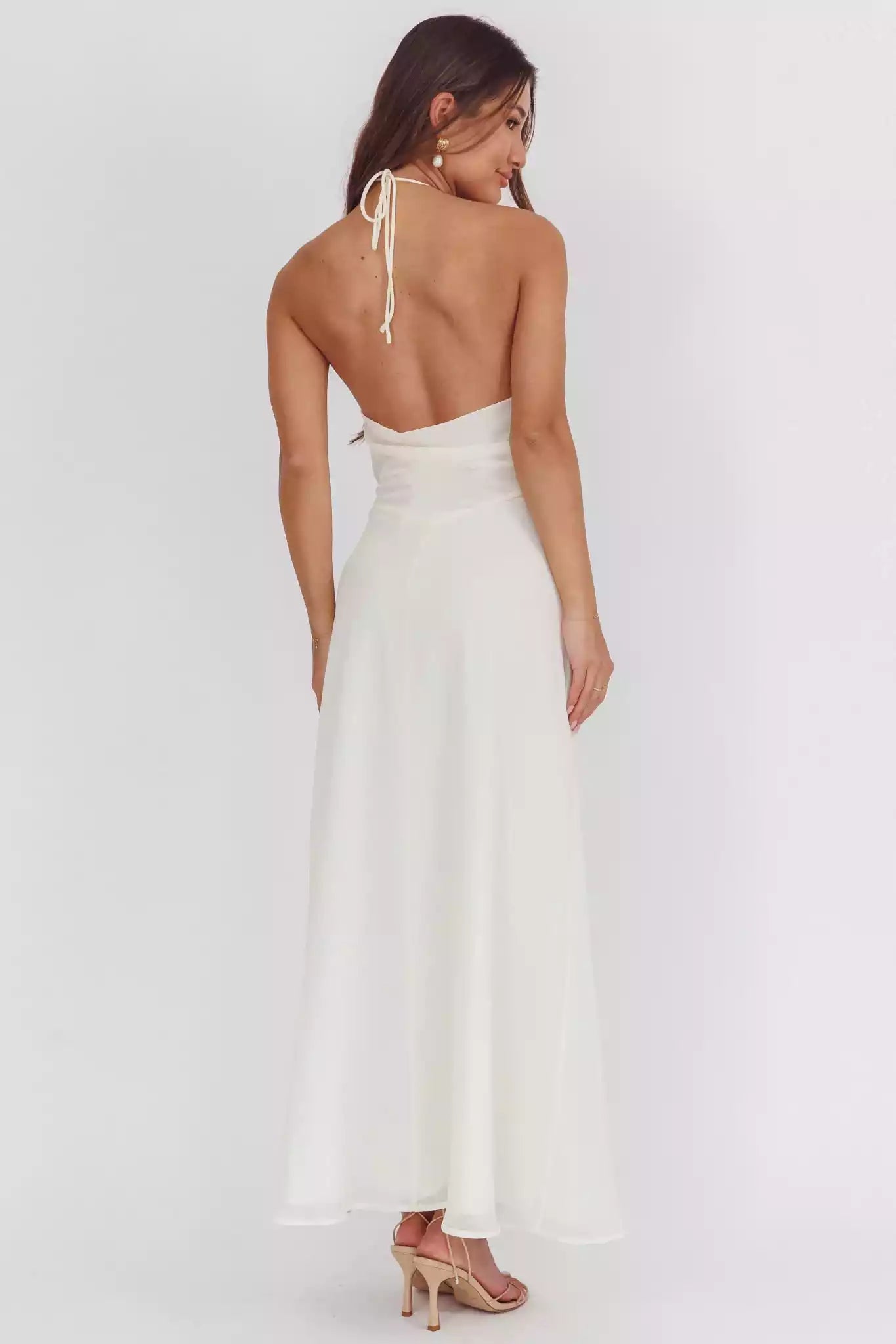 Sweet backless neckline with rose knot lining and side zipper Prom Dresses