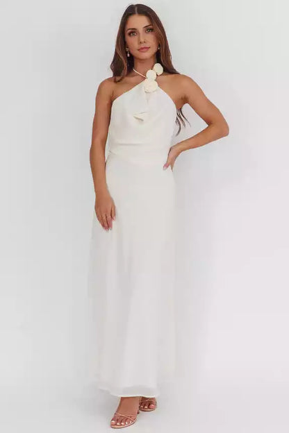 Sweet backless neckline with rose knot lining and side zipper Prom Dresses