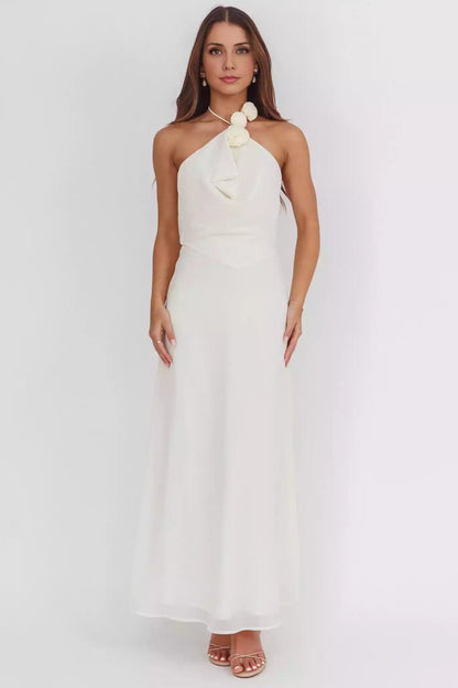 Sweet backless neckline with rose knot lining and side zipper Prom Dresses