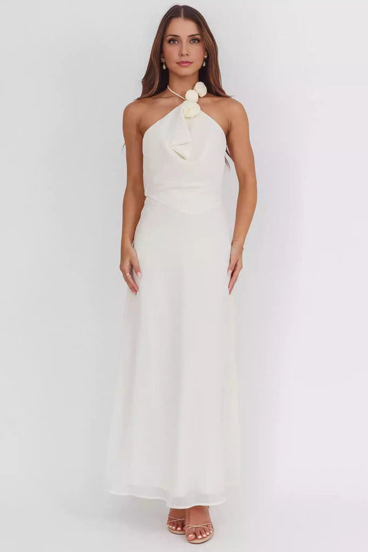 Sweet backless neckline with rose knot lining and side zipper Prom Dresses