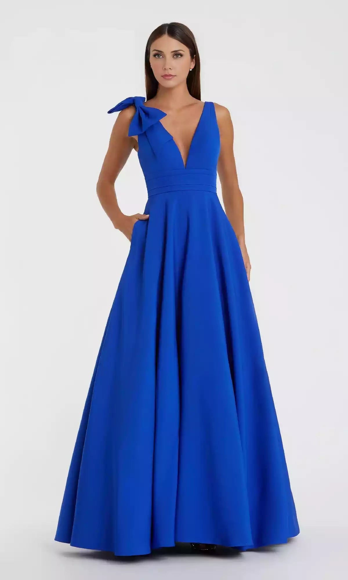 Sweet deep V-neck single shoulder bow slender shoulder strap with A-line, showcasing romantic style Prom Dresses