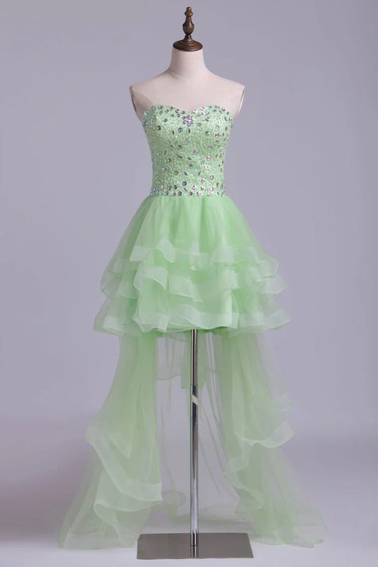 Sweet A-line High Low Heel Dress Beaded sheer