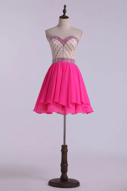 Sweet A-line short dress with layered chiffon skirt in two colors