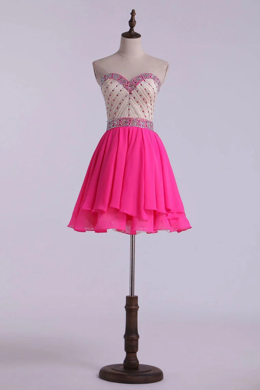 Sweet A-line short dress with layered chiffon skirt in two colors