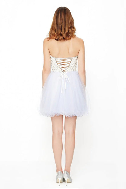 Sweet Beaded Tight Back to School Ball Party Dress A-Line sheer short/mini