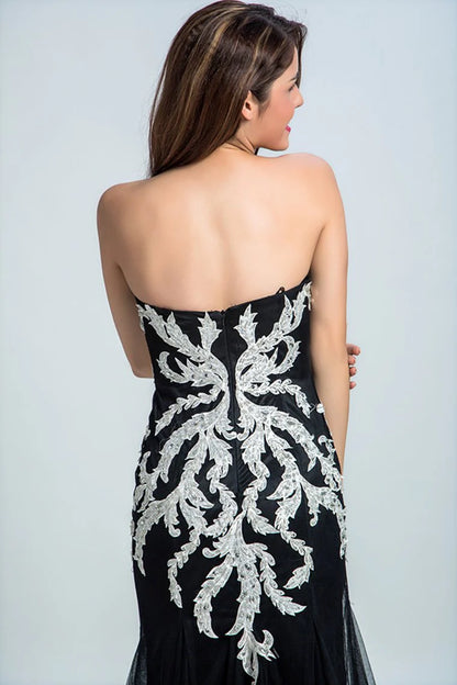 Sweetheart cocktail party formal attire fish tail sheer and ground length with stickers