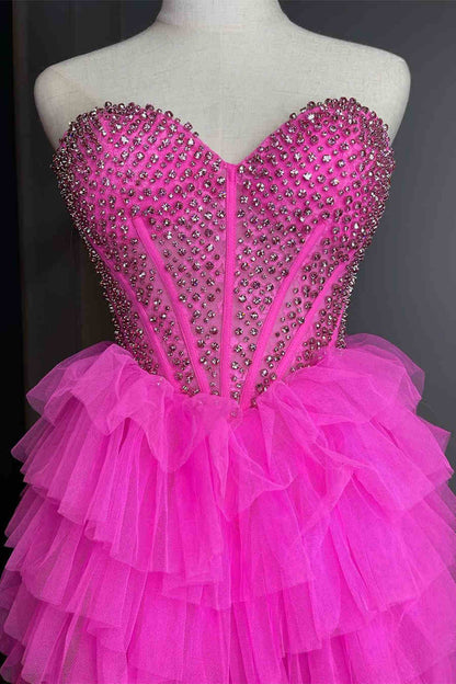 Sweet high-end color high and low beaded ball party dress