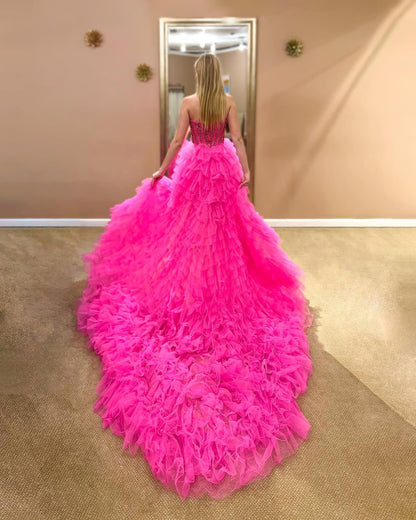 Sweet high-end color high and low beaded ball party dress