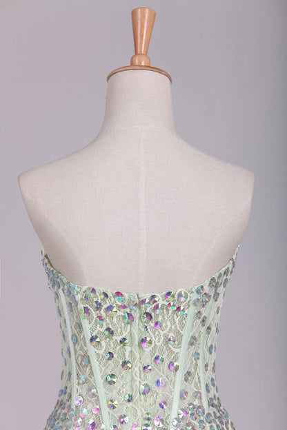 Noble lace sweetheart dress with rhinestones inlaid standing collar party dress