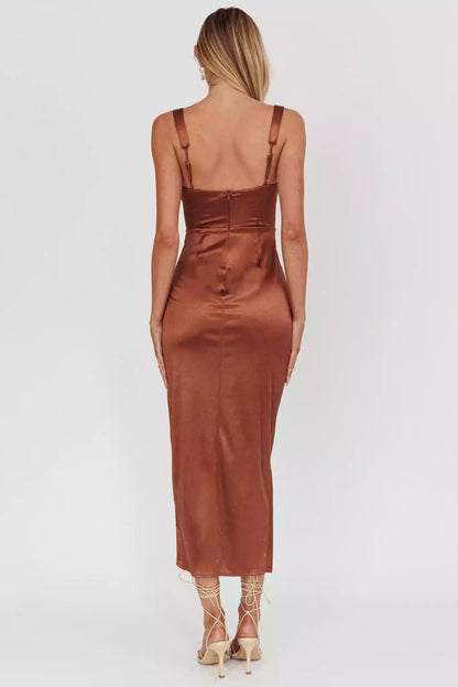 Sweet mid length bust with lining and pleated details, tight corset with zipper at the back, Bridesmaid Dresses