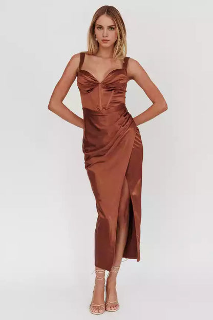 Sweet mid length bust with lining and pleated details, tight corset with zipper at the back, Bridesmaid Dresses