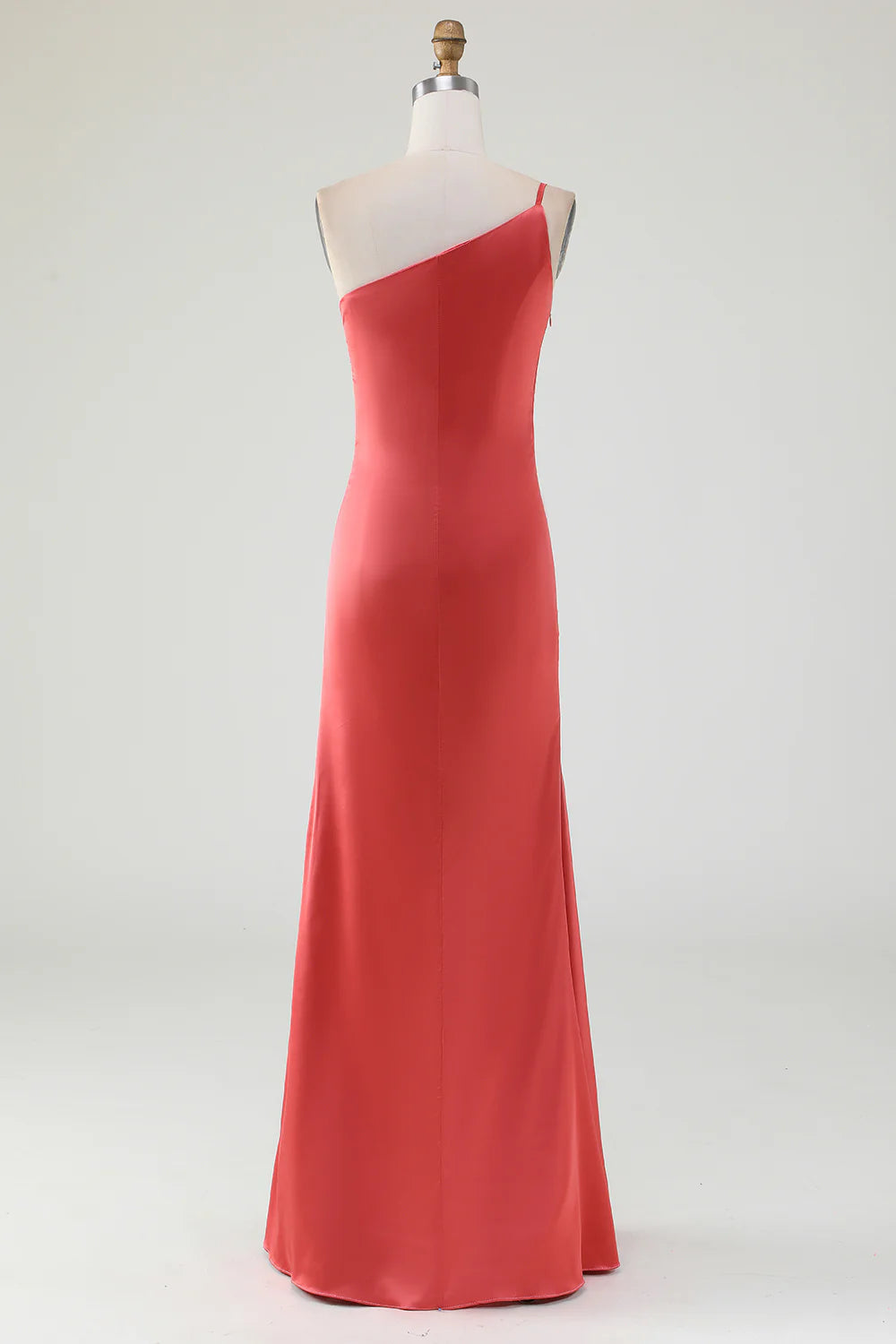 One Shoulder Pleated Long Satin Bridesmaid Dress