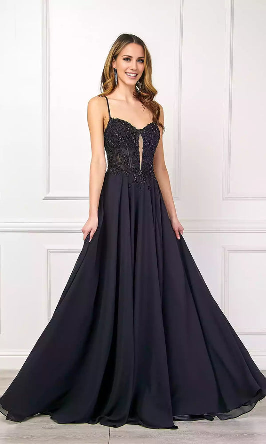 The beautiful and charming long A-line bead tight corset exudes a charming charm. The sheer fabric is hollowed out with fine straps and side slits. Prom Dresses