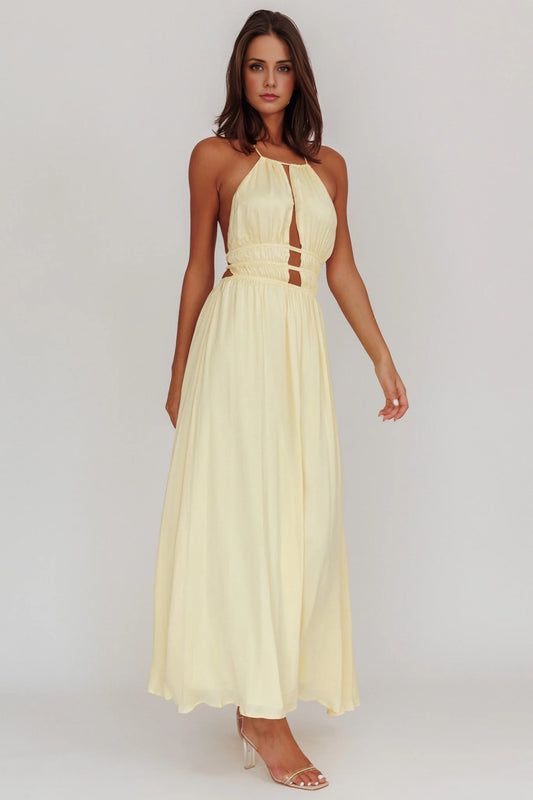 The eye-catching hollow tight corset with backless hollow details bridesmaid dress