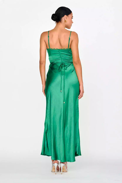The eye-catching satin extra long lining with lace edges and adjustable straps, featuring a zipper at the back and Bridesmaid Dresses