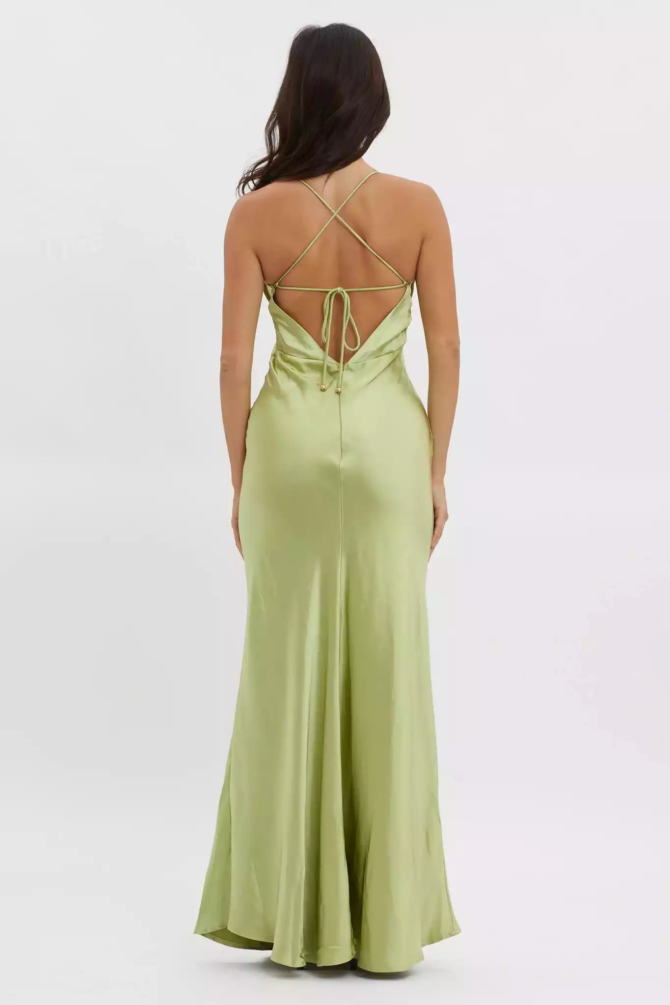 Stunning appearance of ultra long backless lace up satin back with zipper Bridesmaid Dresses