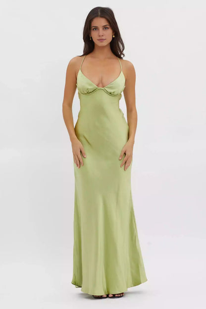 Stunning appearance of ultra long backless lace up satin back with zipper Bridesmaid Dresses
