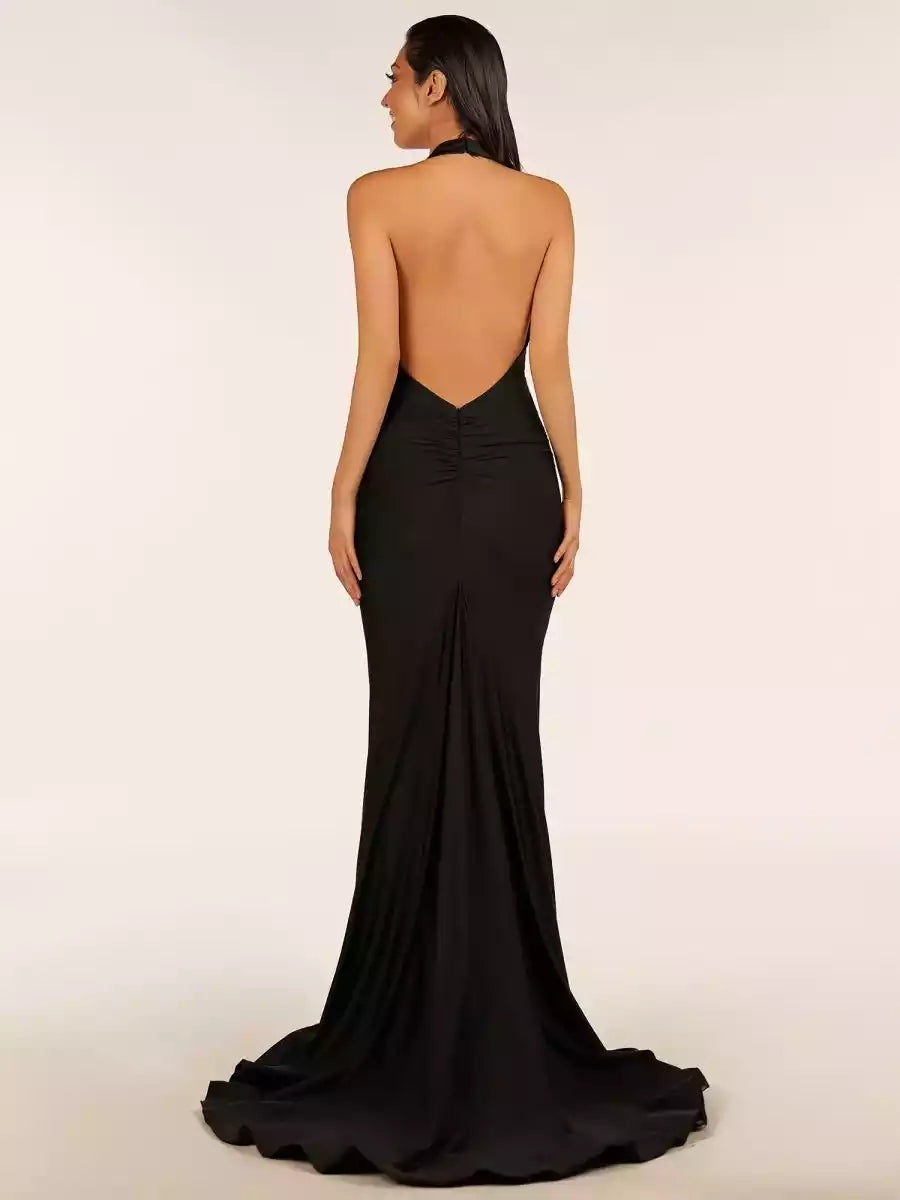 The stunning mermaid knitted backless sleeveless hanging neck collar has become the focus of attention Prom Dresses