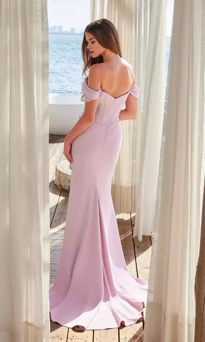 Timeless drawstring sleeves with hollowed out heart-shaped neckline and hip fold side slits Prom Dresses