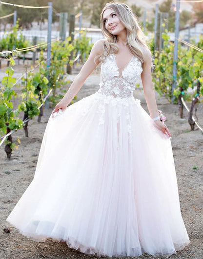 Thin gauze sticker handmade flower V-neck long ball dress