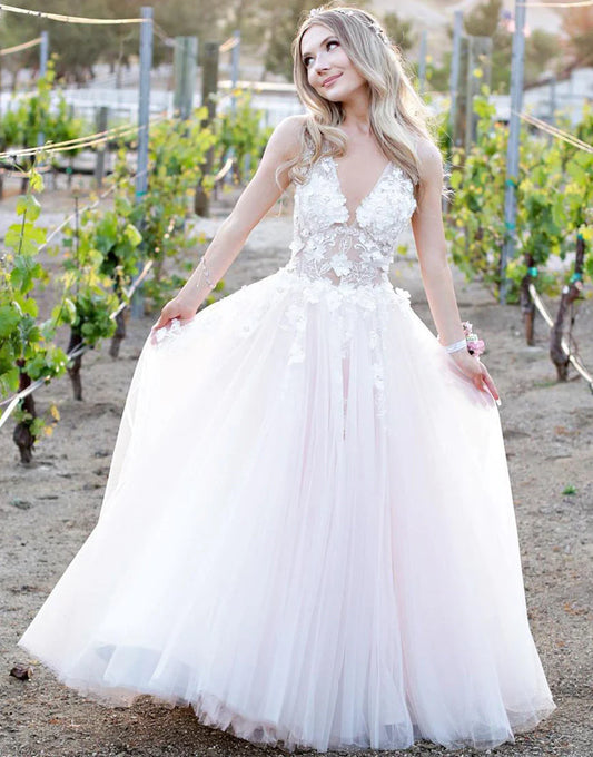 Thin gauze sticker handmade flower V-neck long ball dress