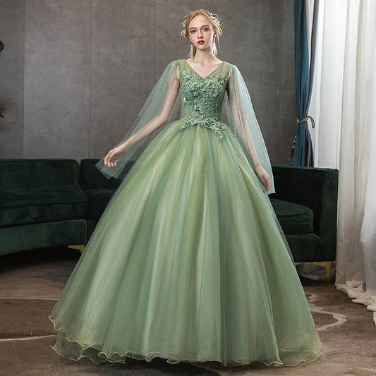 Tulle V-neck tie up evening ball dress with dress