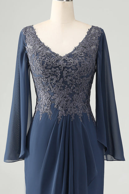 Mermaid V Neck Beaded Mother of the Bride Dress With Short Sleeves