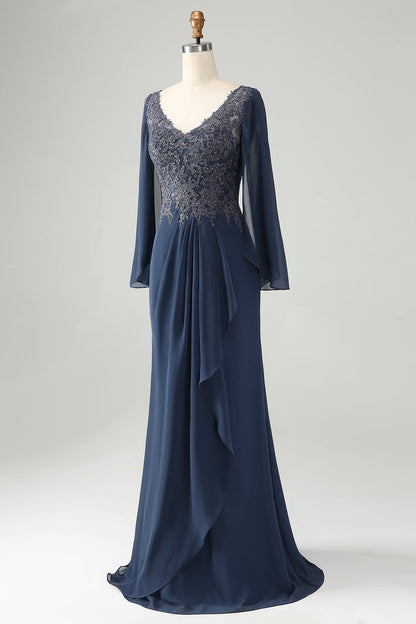 Mermaid V Neck Beaded Mother of the Bride Dress With Short Sleeves