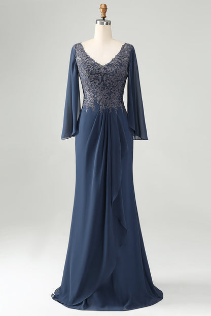 Mermaid V Neck Beaded Mother of the Bride Dress With Short Sleeves