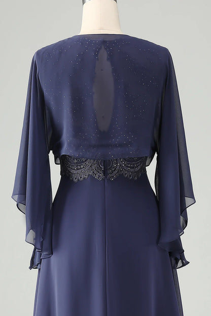 A Line V Neck Cap Sleeves Mother of the Bride Dress With Beading