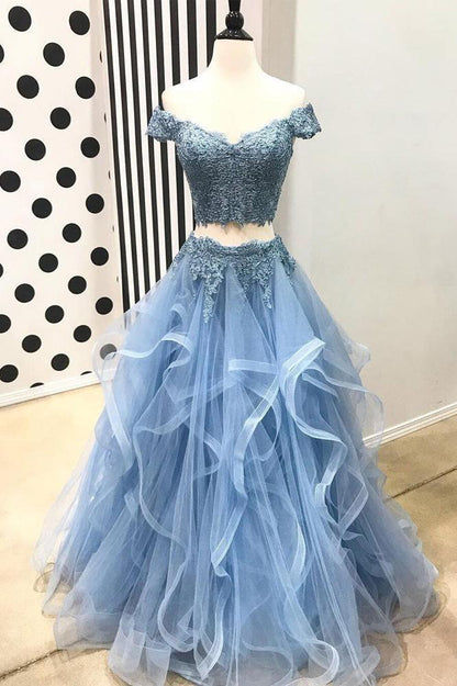 Two piece A-line sexy off the shoulder sheer ball dress adorned with pleated beads
