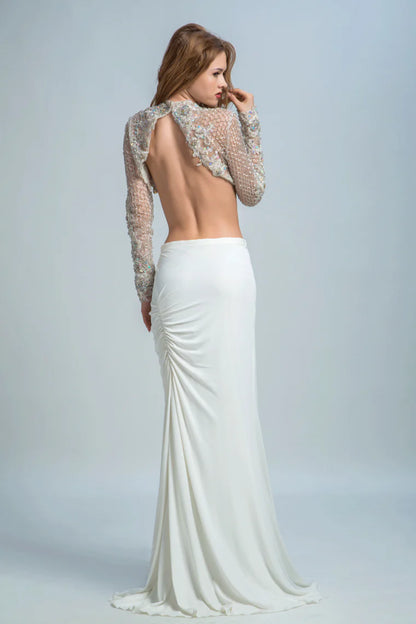 Two piece high necked spandex formal dress with decal beads embellishments