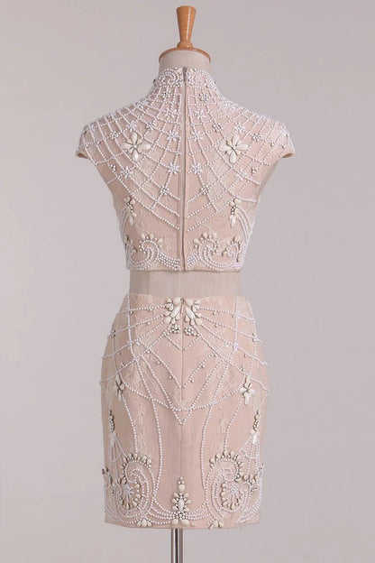 Two piece elegant high necked camisole dress with beaded straps