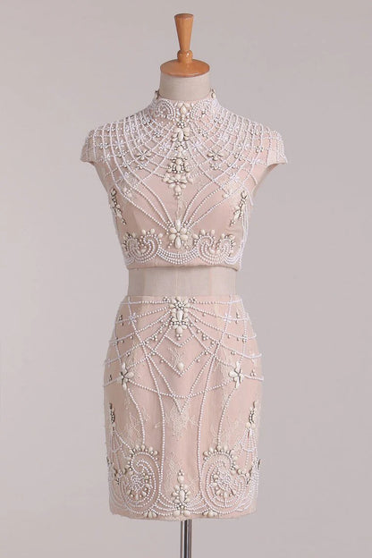 Two piece elegant high necked camisole dress with beaded straps