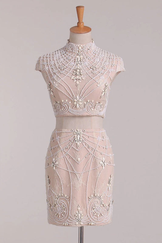 Two piece elegant high necked camisole dress with beaded straps