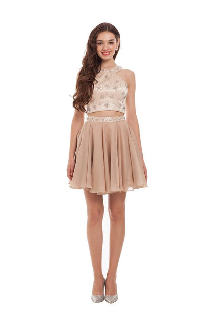 Scoop Homecoming Party Dress Two Piece Set A-Line Chiffon Beads