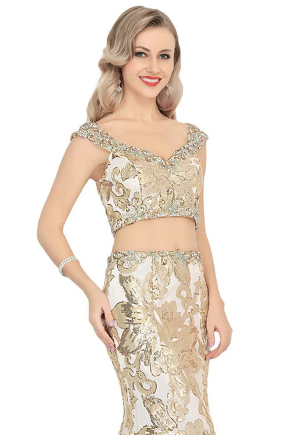 V-neck pearl beaded sheer formal dress cocktail party ball dress