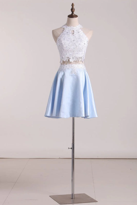 A-line shoulder less strap elegant and fashionable two-piece dress