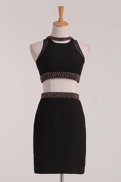 Noble hollow out sheer party dress with chiffon and beaded mini skirt