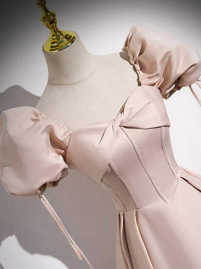 Simple Champagne Pink Satin Long Prom Dress Champagne Pink Long Prom Dress