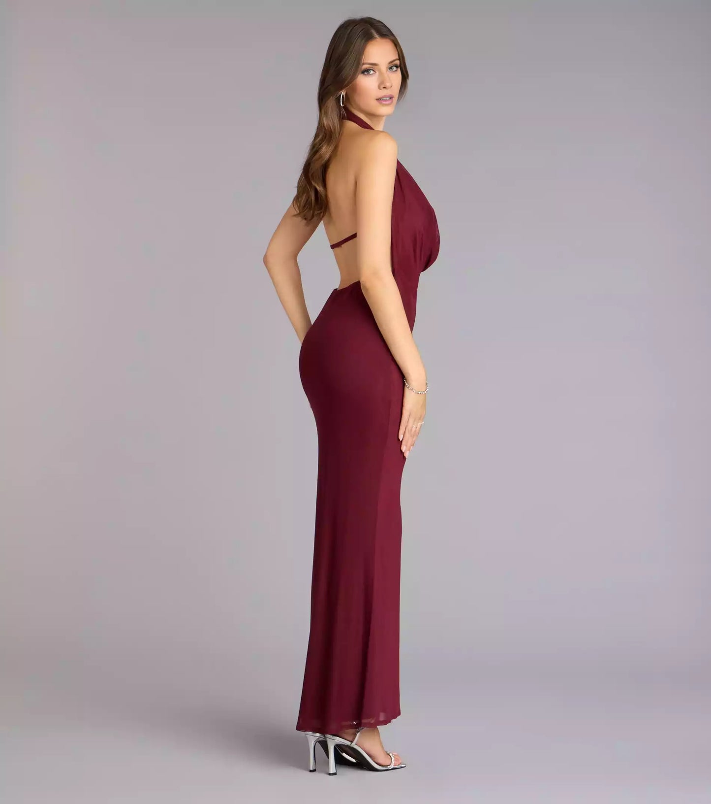Unforgettable stretch knit hanging collar, backless neckline, backless suspender, and Prom Dresses