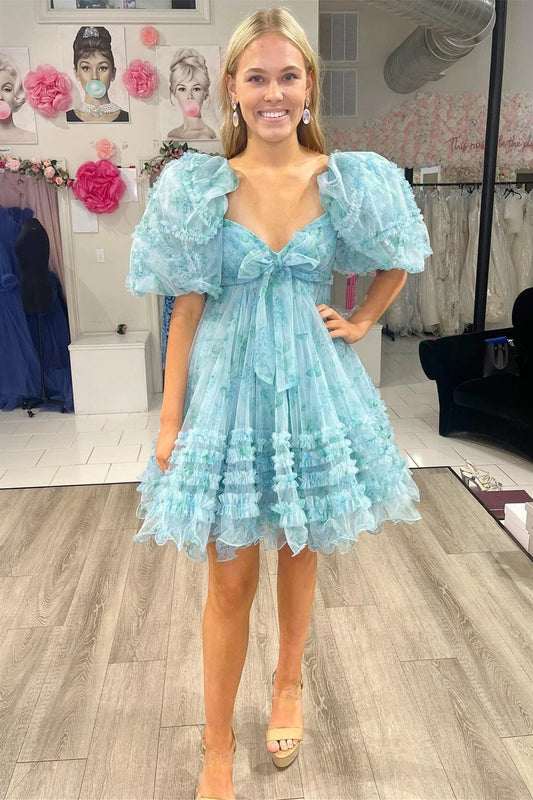 Unique multi-layer sheer sweetheart collar short cocktail back to school dress