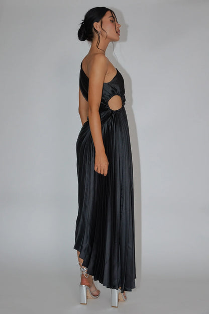Unique one shoulder accordion pleated side hidden zipper bridesmaid dress