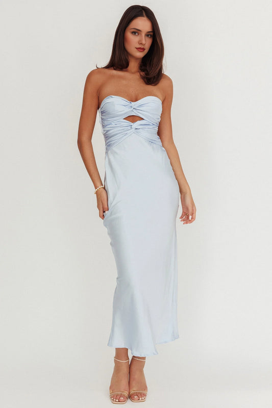 Unique strapless satin extra long backless lace up invisible back zipper bridesmaid dress