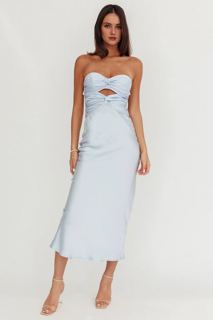 Unique strapless satin extra long backless lace up invisible back zipper bridesmaid dress
