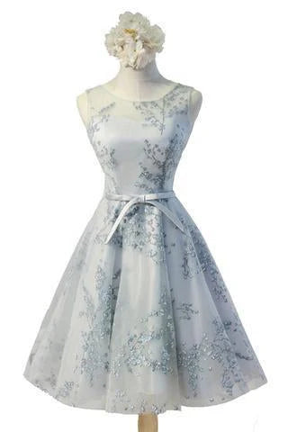 Retro Sleeveless Round Neck Keyhole Lace up Back Bow Belt Printed sheer Back to School Dress